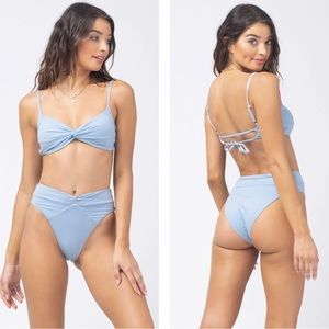 NWT💕L*SPACE Shimmer Ringo Bikini Top & Nancy Lee Bitsy Swim Bottoms in Sky Blue
